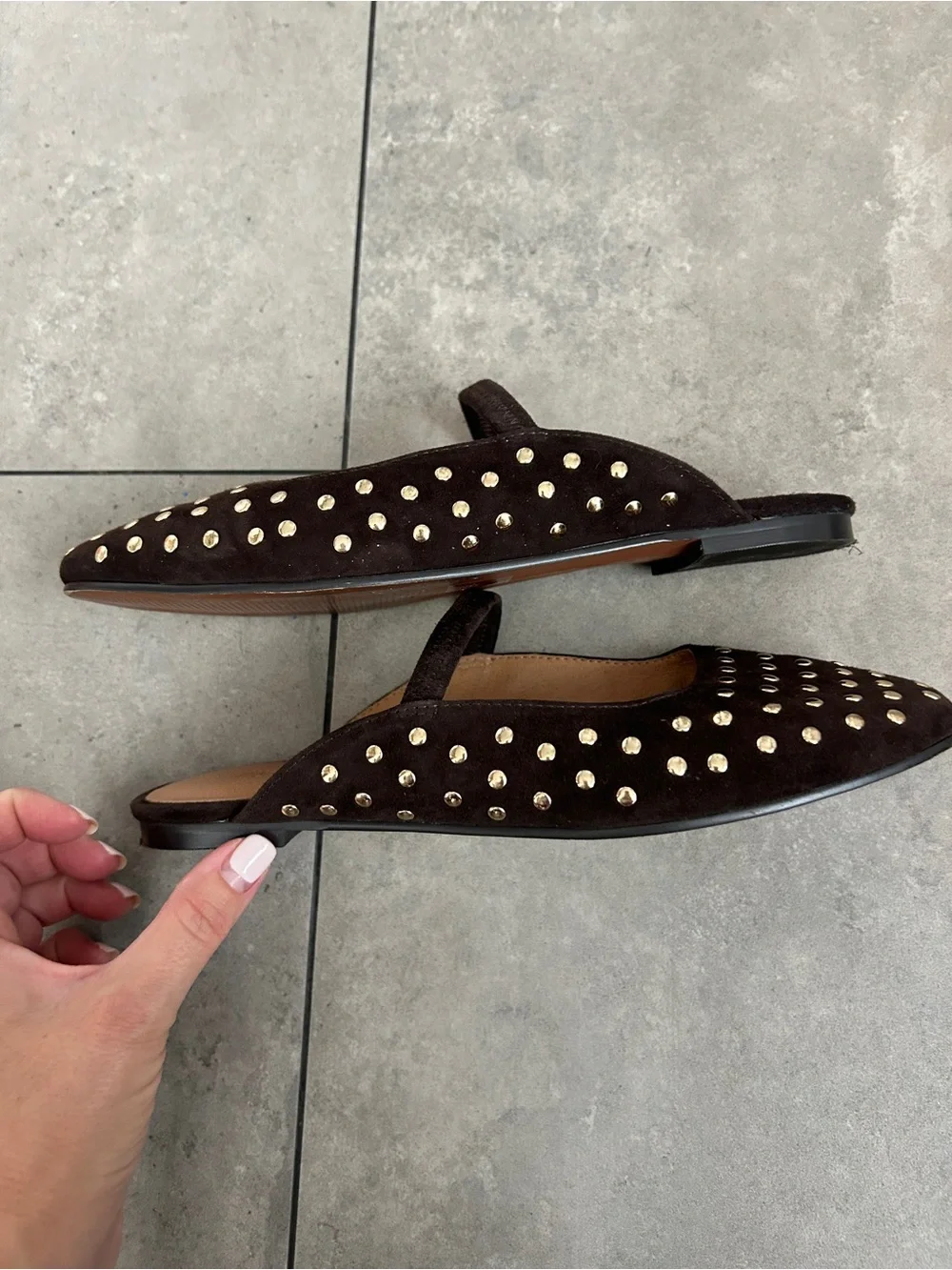 Madewell Greta Ballet Flat Mules Studded Suede Brown 6